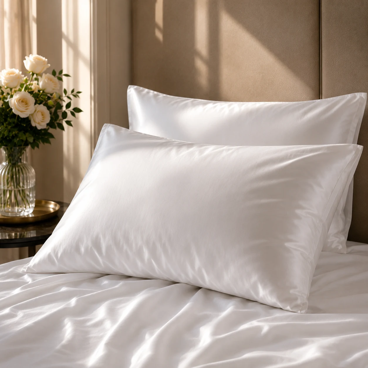 Signature Deluxe Suite Pillowcase on a sunlit bed